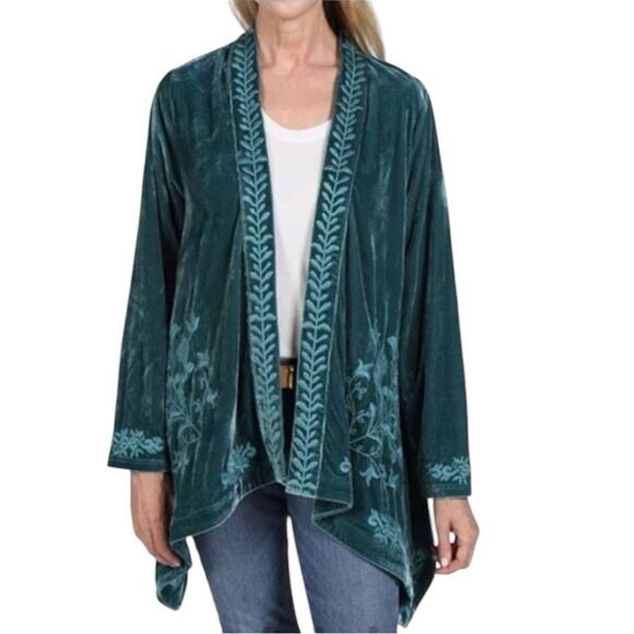 Sz M Floriana Blue Embroidered velvet Upen
Front Kimono Boho Cardigan $70 MSRP - Picture 1 of 11
